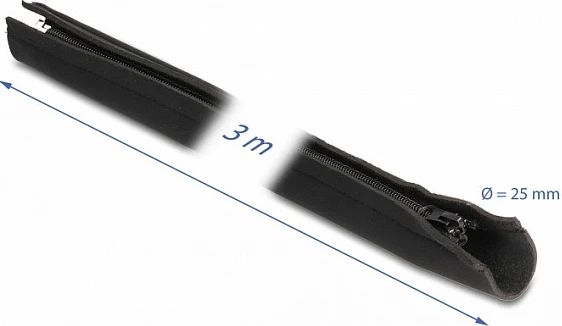 Mbështjellës kabllosh DeLOCK neopren me zip, 3 m x 100 mm, i zi