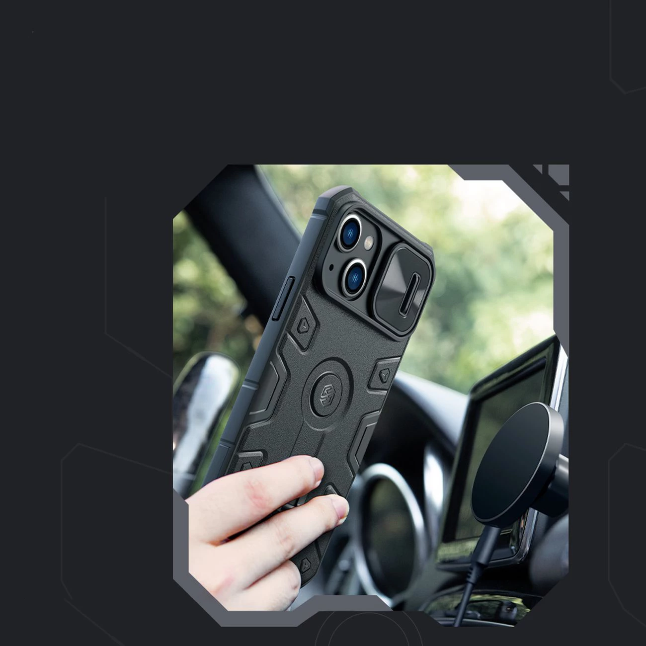 Mbështjellës Nillkin CamShield Armor Pro Magnetic për iPhone 14 Plus, MagSafe, me kapak kamere, Kaltër