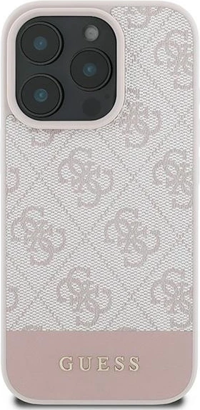 Mbështjellës, Guess 4G Bottom Stripe, për iPhone 16 Pro Max 6.9", TPU/PC/eko-lëkurë, rozë