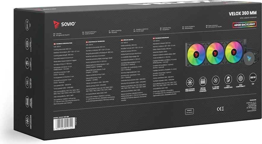 SAVIO VELOX 360mm with ARGB, CPU Liquid Cooler