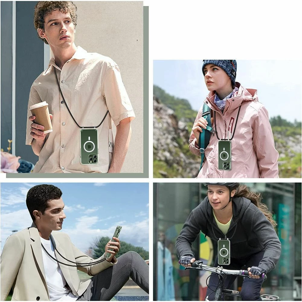 Mbështjellës Tech-Protect FlexAir Chain me MagSafe për iPhone 15 Pro, Zi/Bezhë, set me rrip