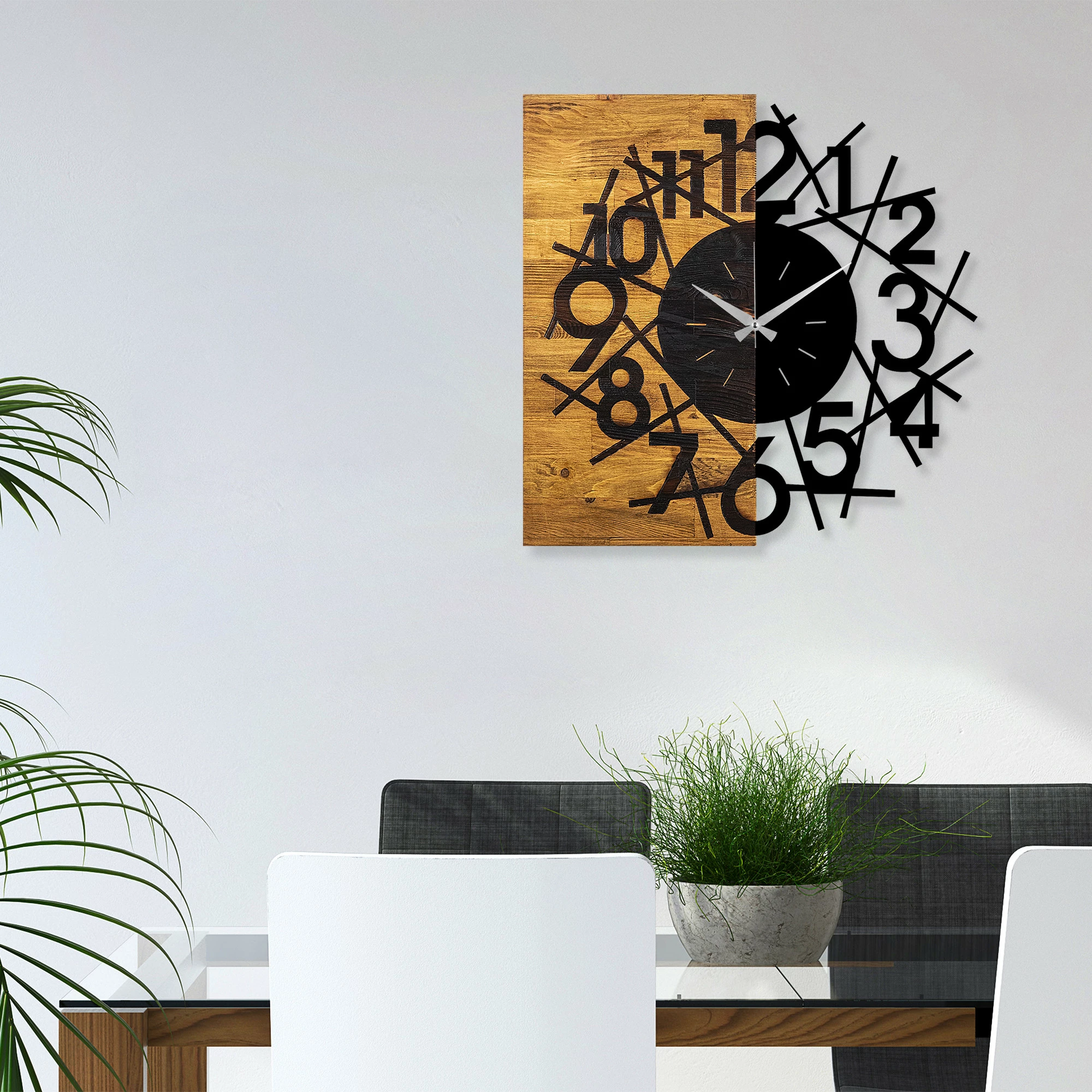Orë muri dekorative prej druri, Wallity, ngjyrë arre dhe e zezë, 59x3x58cm