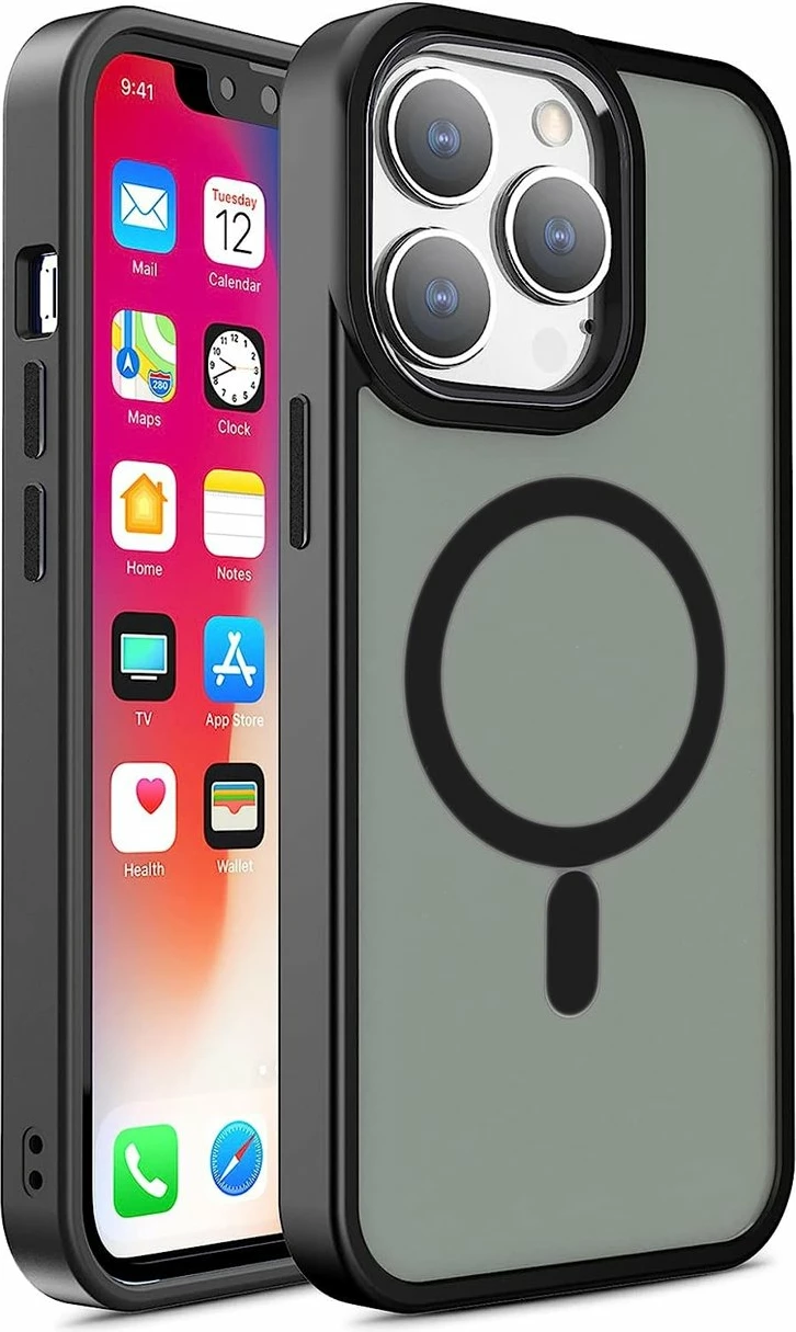 Mbështjellës Hurtel Color Matte për iPhone 15, MagSafe, i zi
