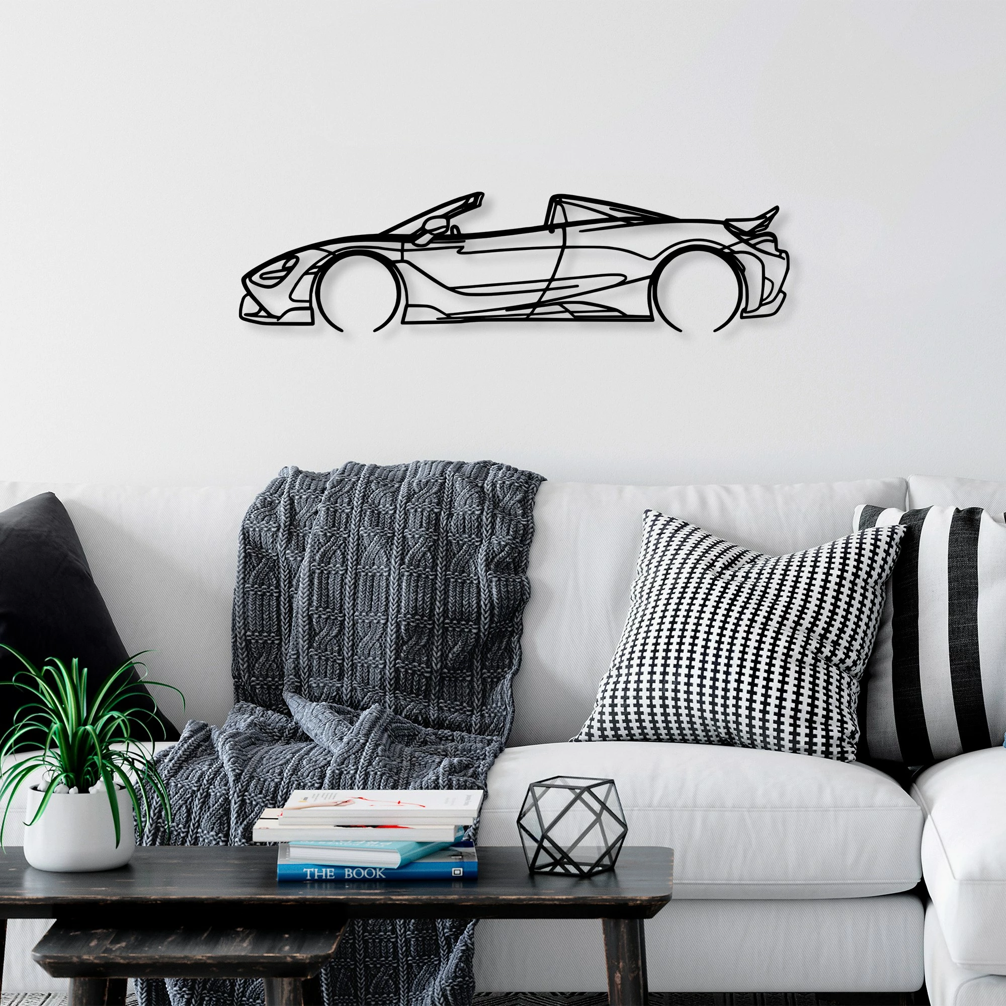 Aksesor dekorativ metalik për mur, silueta McLaren 720S, ngjyrë e zezë, 70x17cm