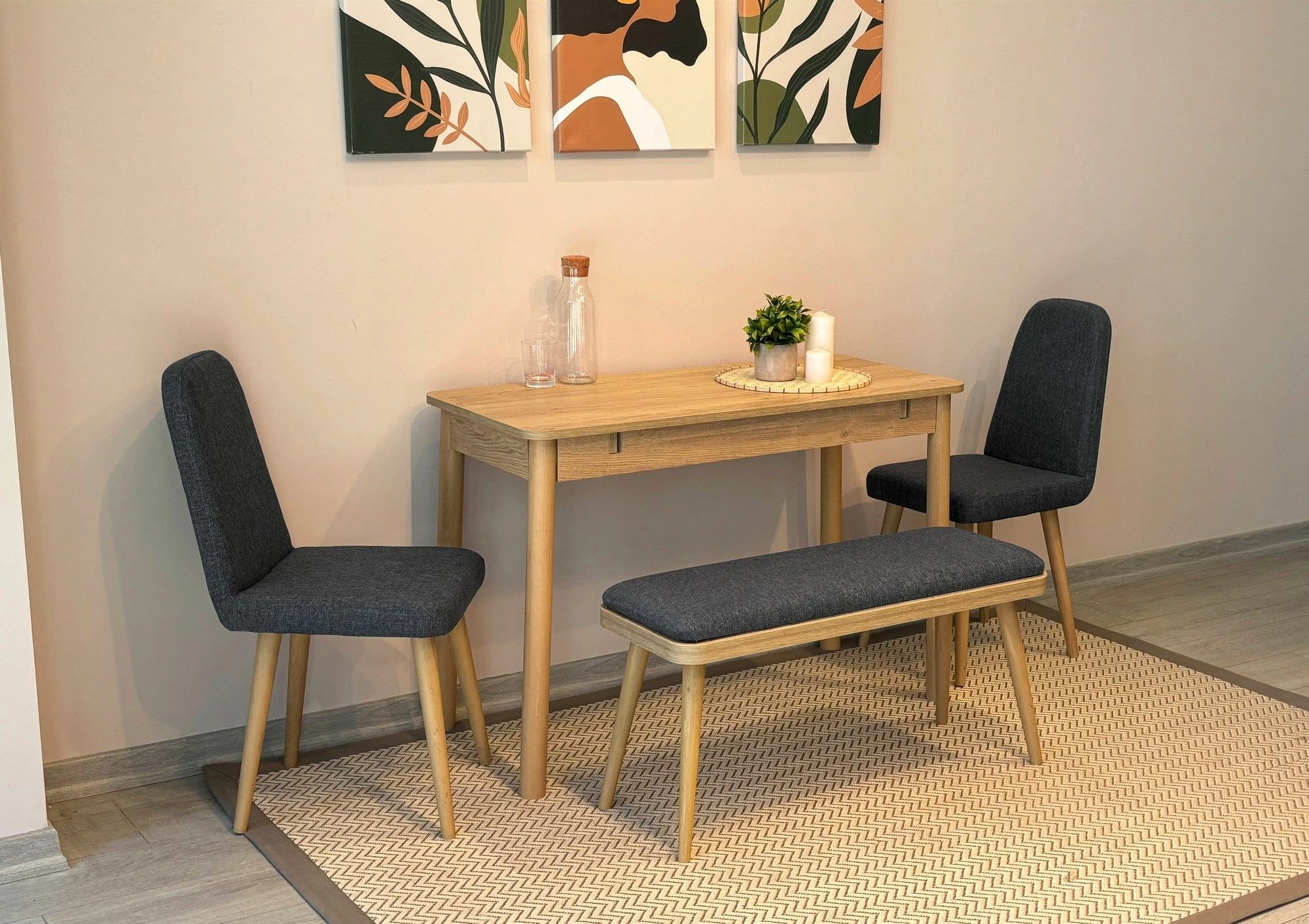 Tavolinë me karrige, set 6 pjesësh, ngjyrë lis dhe antracit, Vina Mini 03 1053