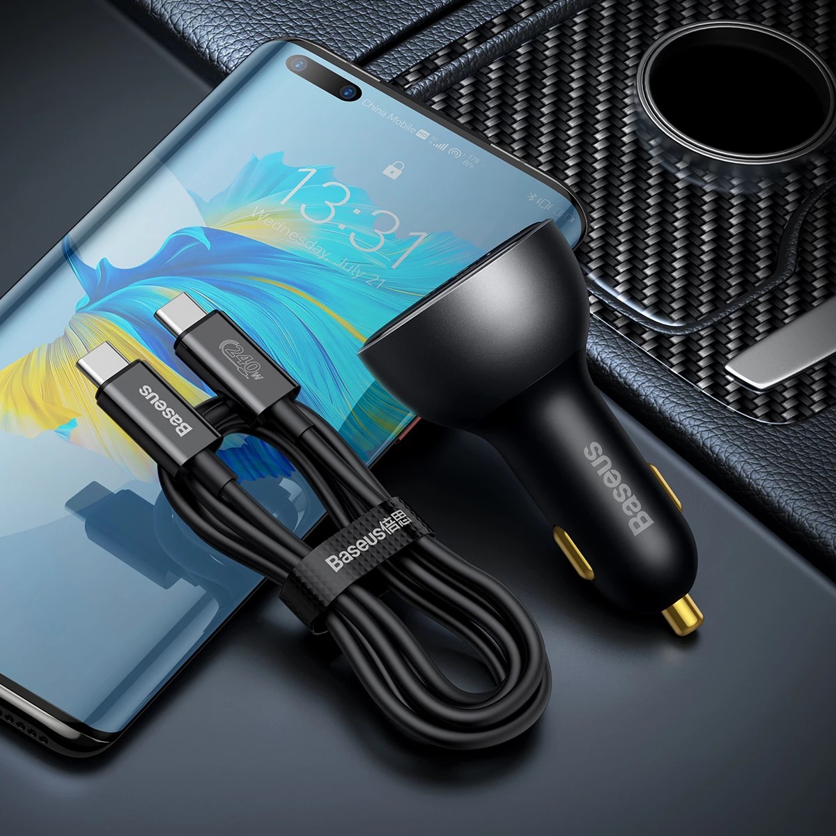 Karikues veture Baseus CGZX070001 me ekran digjital, 140W, USB-A/USB-C, me kabllo USB-C 1m, zi