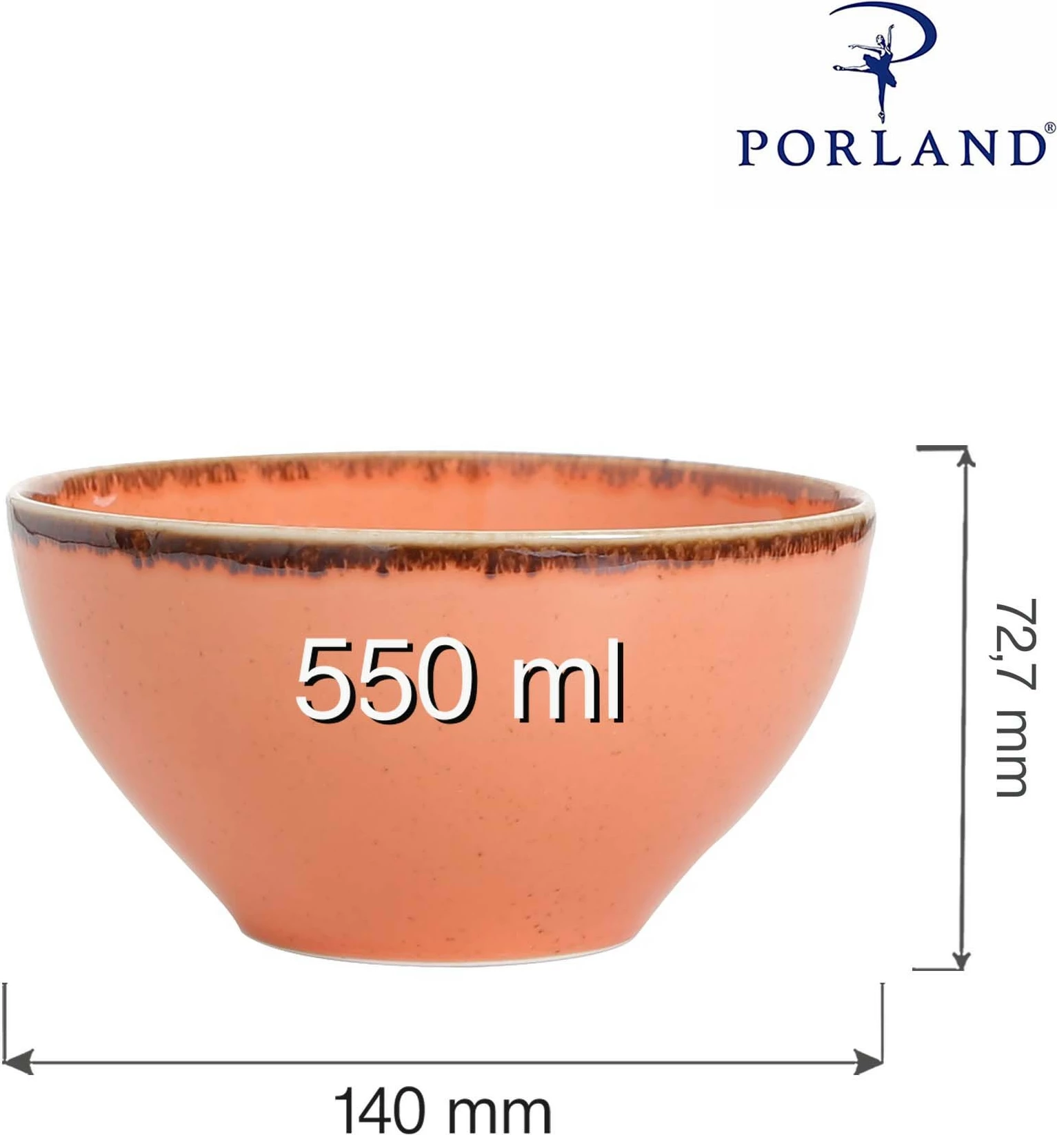 Tas porcelani Porland Seasons Amber 550 ml, Ø140 mm, portokalli, set 6 copë