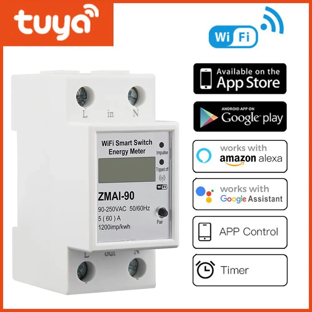 Smart WiFi 0-63A me Matje kWh, Volt &amp; Amper–Timer 24H