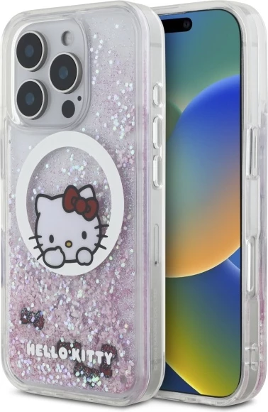 Mbështjellës Hello Kitty Liquid Glitter Sweet Kitty Bows MagSafe për iPhone 16 Pro Max, Bardhë