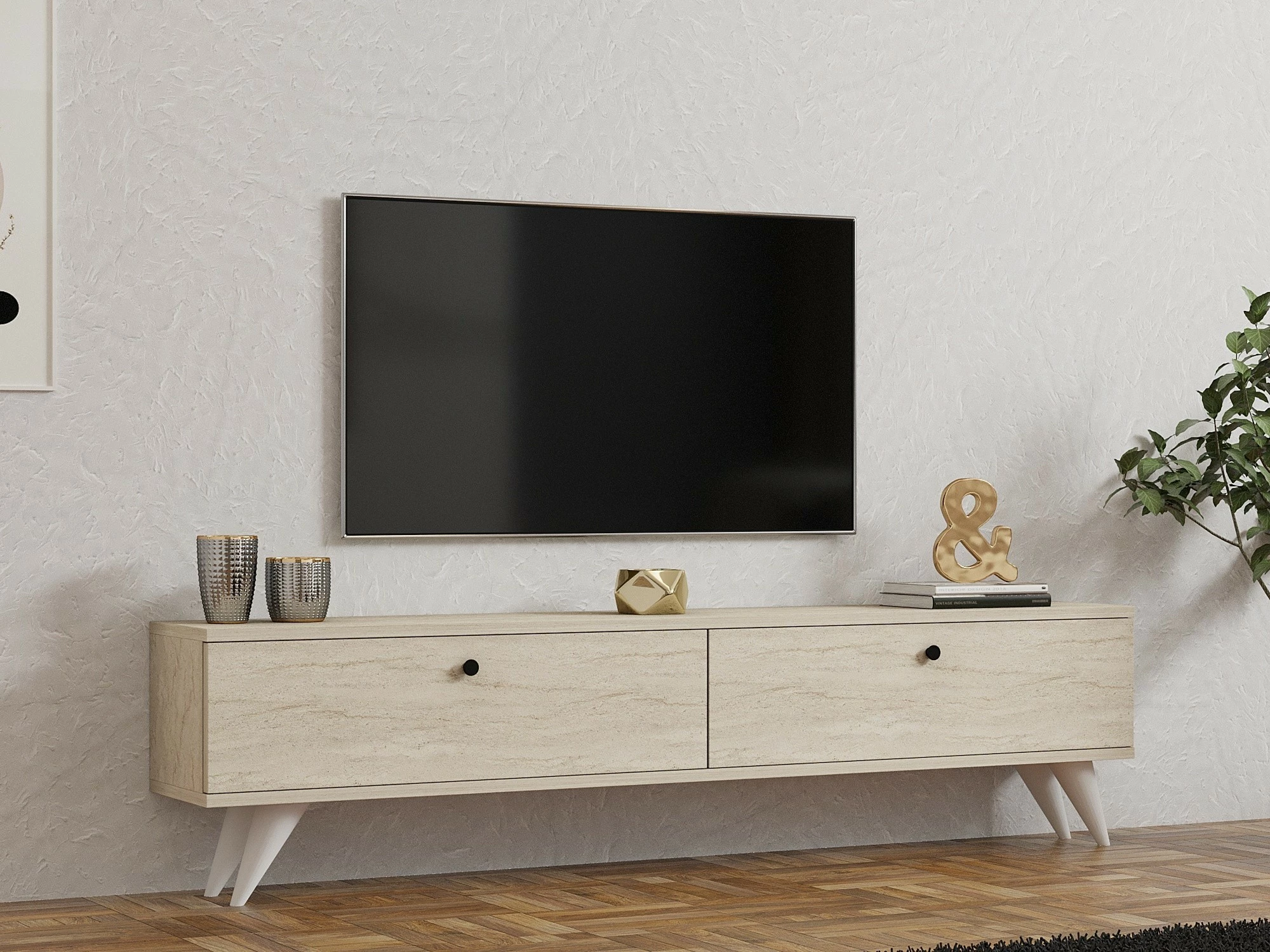 Komodë TV Skye Decor, Paris, ngjyrë travertin