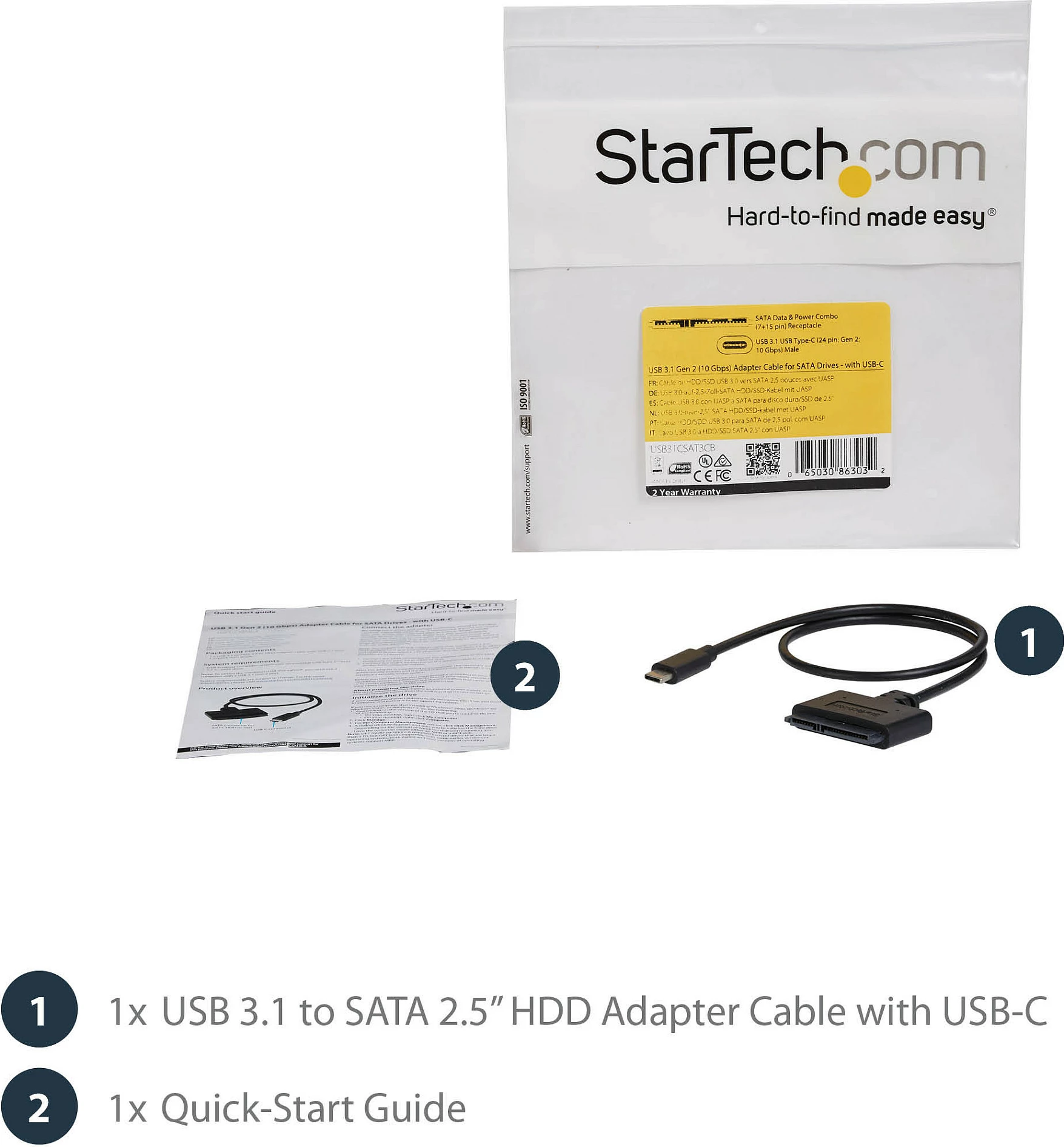 Kabllo adapter StarTech USB31CSAT3CB USB-C në SATA për 2.5", USB 3.1 Gen 2 10Gbps, 0.5m, e zezë