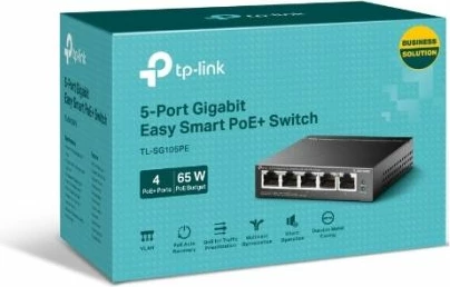 Switch TP-LINK TL-SG105PE, 5-port Gigabit, 4x PoE+ 65W, zi