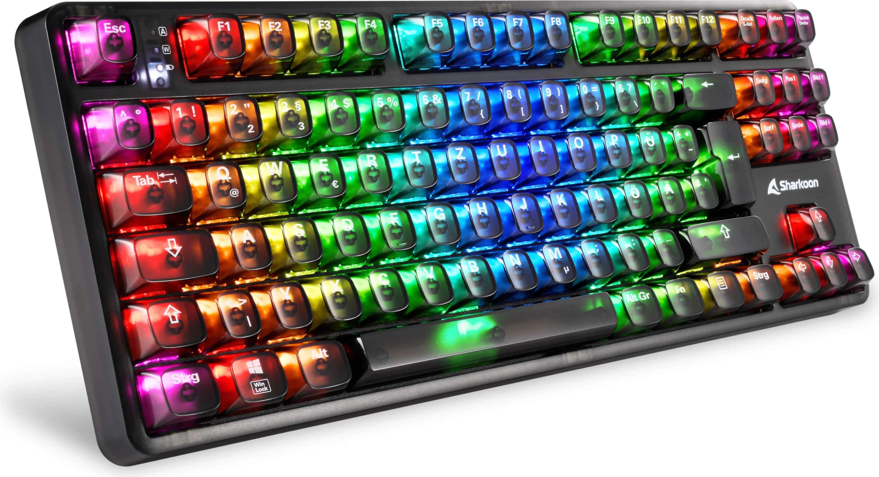 Tastierë gaming Sharkoon Crystal Shark, DE, RGB, e zezë
