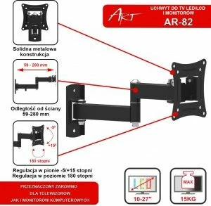 Mbajtës muri për TV/monitor Art AR-82 10"-27" VESA 75x75/100x100, deri 15 kg, i zi