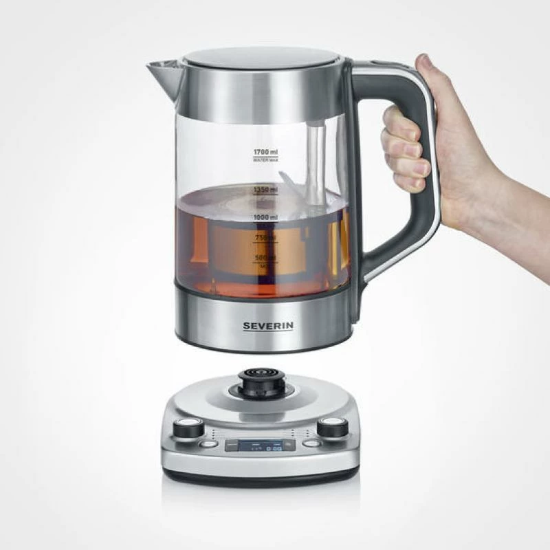 Çajnik elektrik/tea maker Severin WK 3422, inoks me funksion auto-lift, timer, e zezë