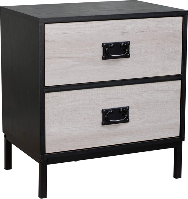 Komodinë nate Factory, 2 sirtarë, ngjyrë lis i zi-Sonoma decape, 50x35x55