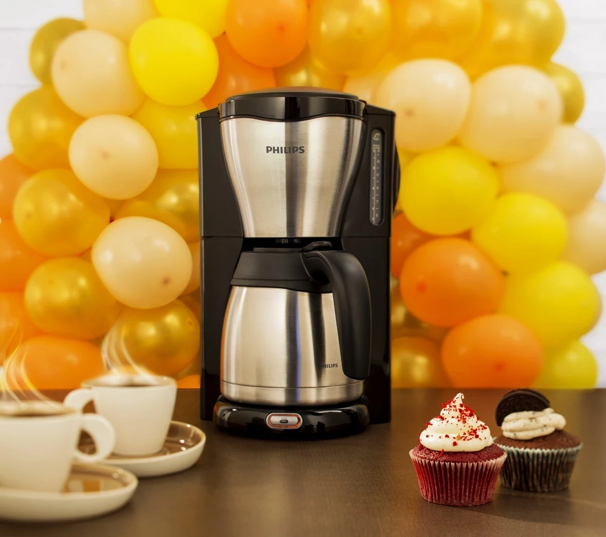 Aparat kafeje me filtër Philips Café Gaia HD7546/20, 1000 W, ibrik termo, zi/argjendtë