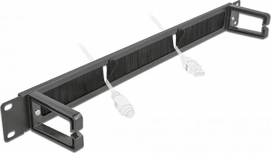 Panel menaxhimi kabllosh DeLOCK 19" 1U me furçë dhe 2 grepa, i zi