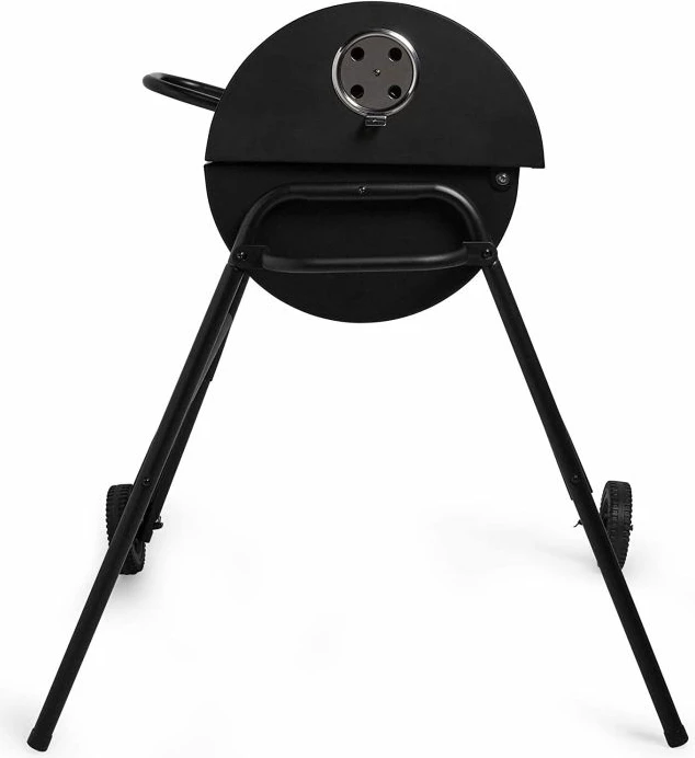 Skare me qymyr VONHAUS Barrel 2500375, me kapak të thellë, termometër, raft ngrohës, me rrota, e zezë