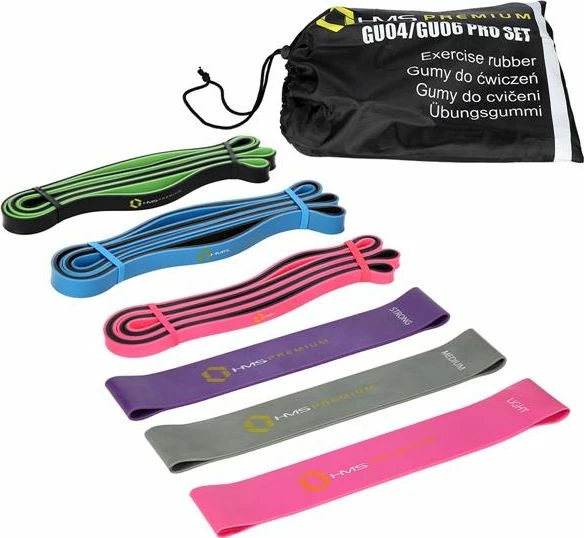 Set shiritash rezistence (Powerband) HMS GU04/06 Pro, 6 copë, nivele të ndryshme rezistence, multicolor
