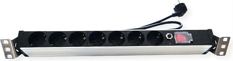 Shirit prizash rack 19" VALUE 7x Schuko, 1U, 3 m, me mbrojtje mbingarkese, alumini/zi