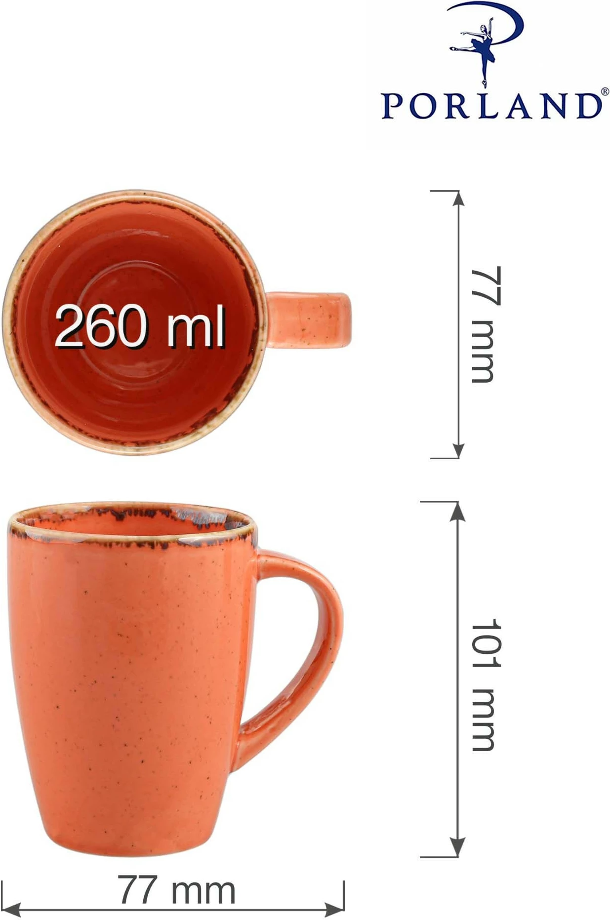 Filxhan porcelani Porland Seasons Amber 260 ml, portokalli, set 6 copë