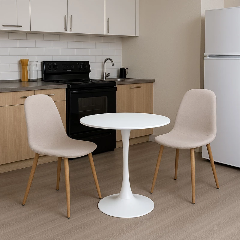 Set tavoline me karrige Elijah-Bella, e bardhë/bezhë, 3 copë, Φ60x74cm