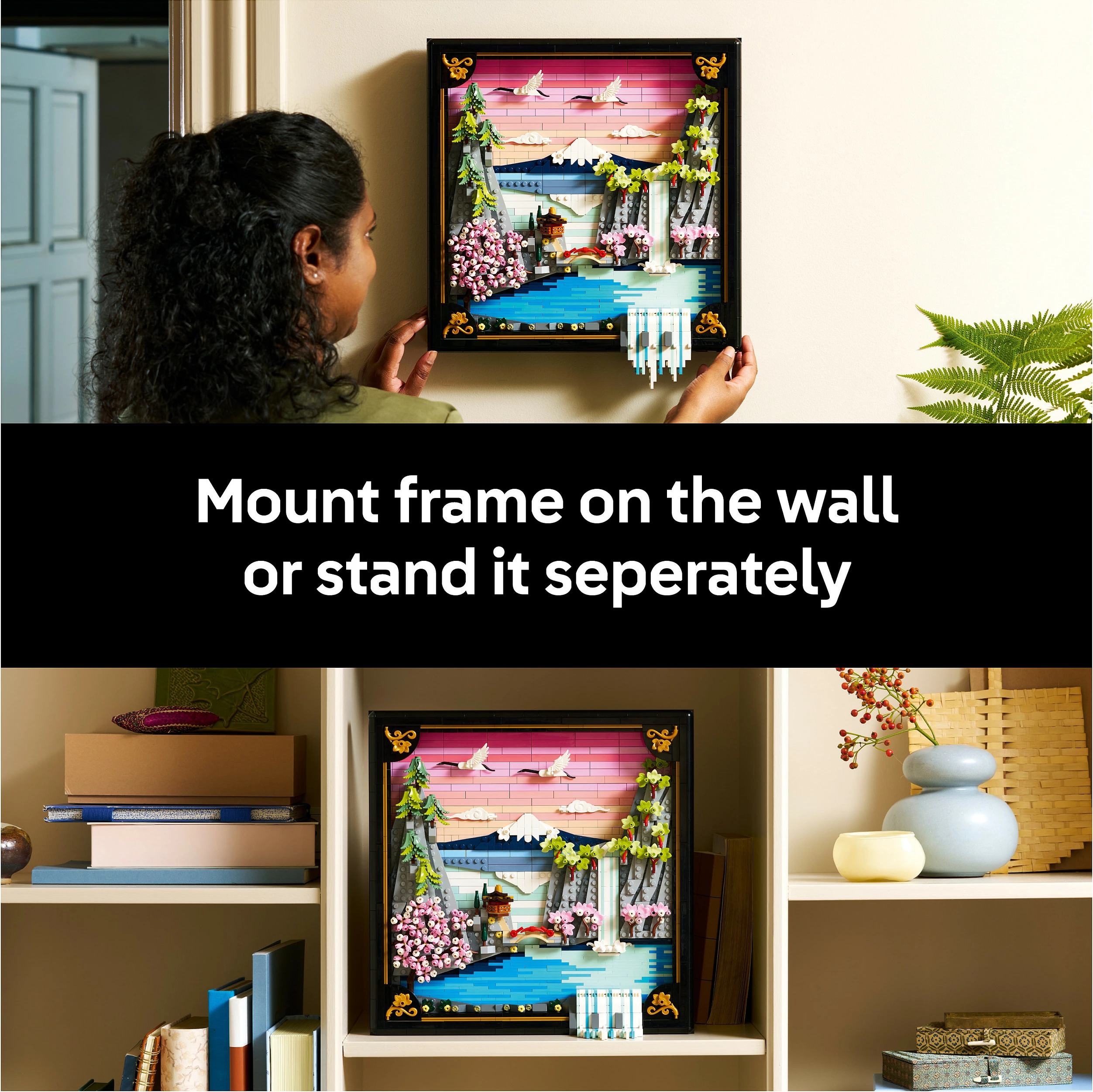 Set ndërtimi LEGO Art 31218 Japanese Cherry Blossom Landscape, 1892 copë, dekor muri 3D, Multikolor