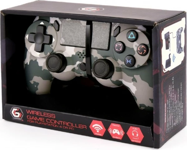 Gamepad pa tela Gembird JPD-PS4BT-01-CM për PS4/PC Bluetooth me vibra, 2 analoge, dritë prapavije, kamuflazh