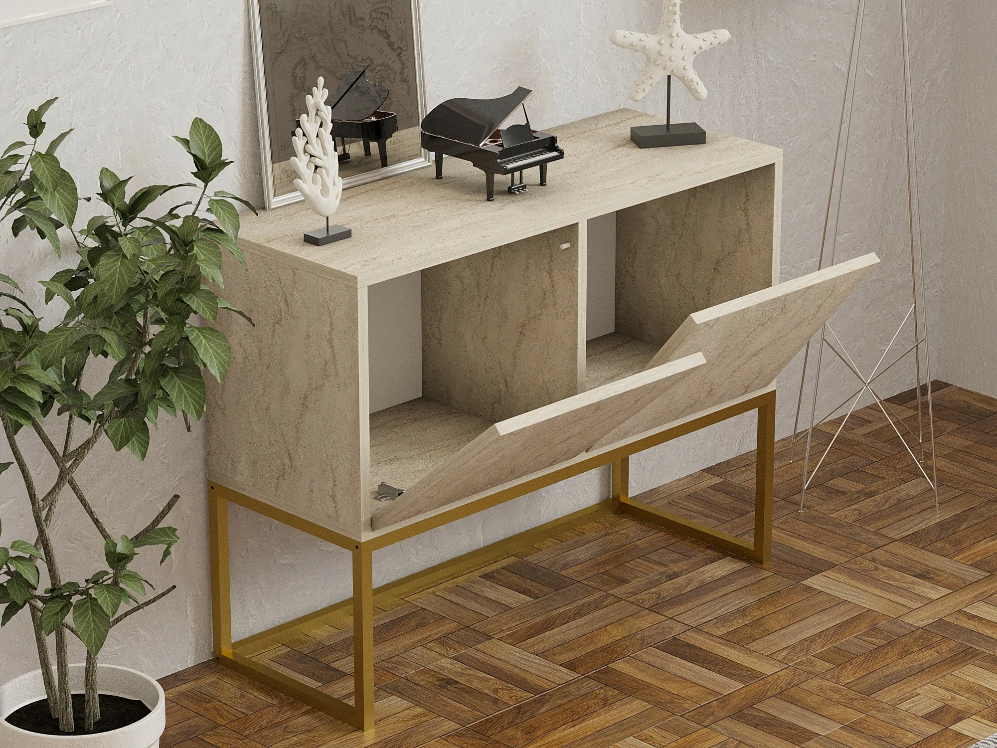 Konsol Zermat, ngjyrë travertine, Hanah Home