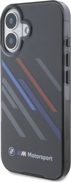Mbështjellës BMW Motorsport IML Random Stripes për iPhone 16, Zi