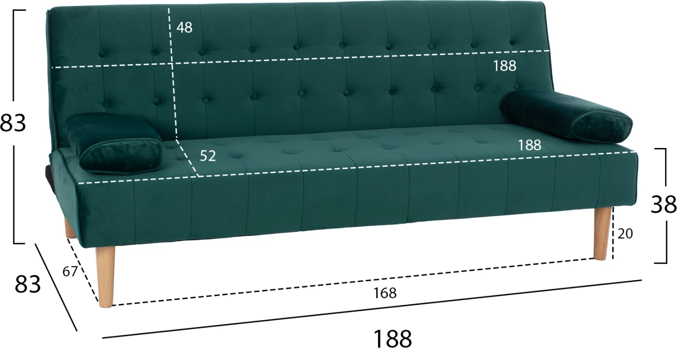 Krevat-sofë WANDA, kadife e gjelbër, FH3149.13, 188x83x83 cm
