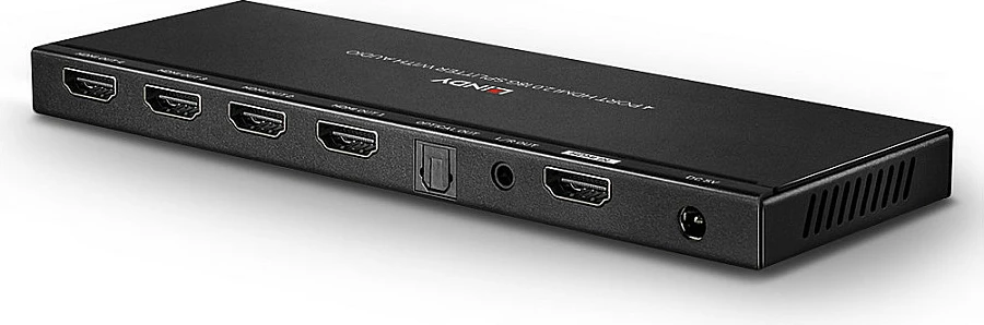 Splitter HDMI LINDY 4-Port, HDMI 2.0 18G, 4K 60Hz, me audio out, downscaling, i zi
