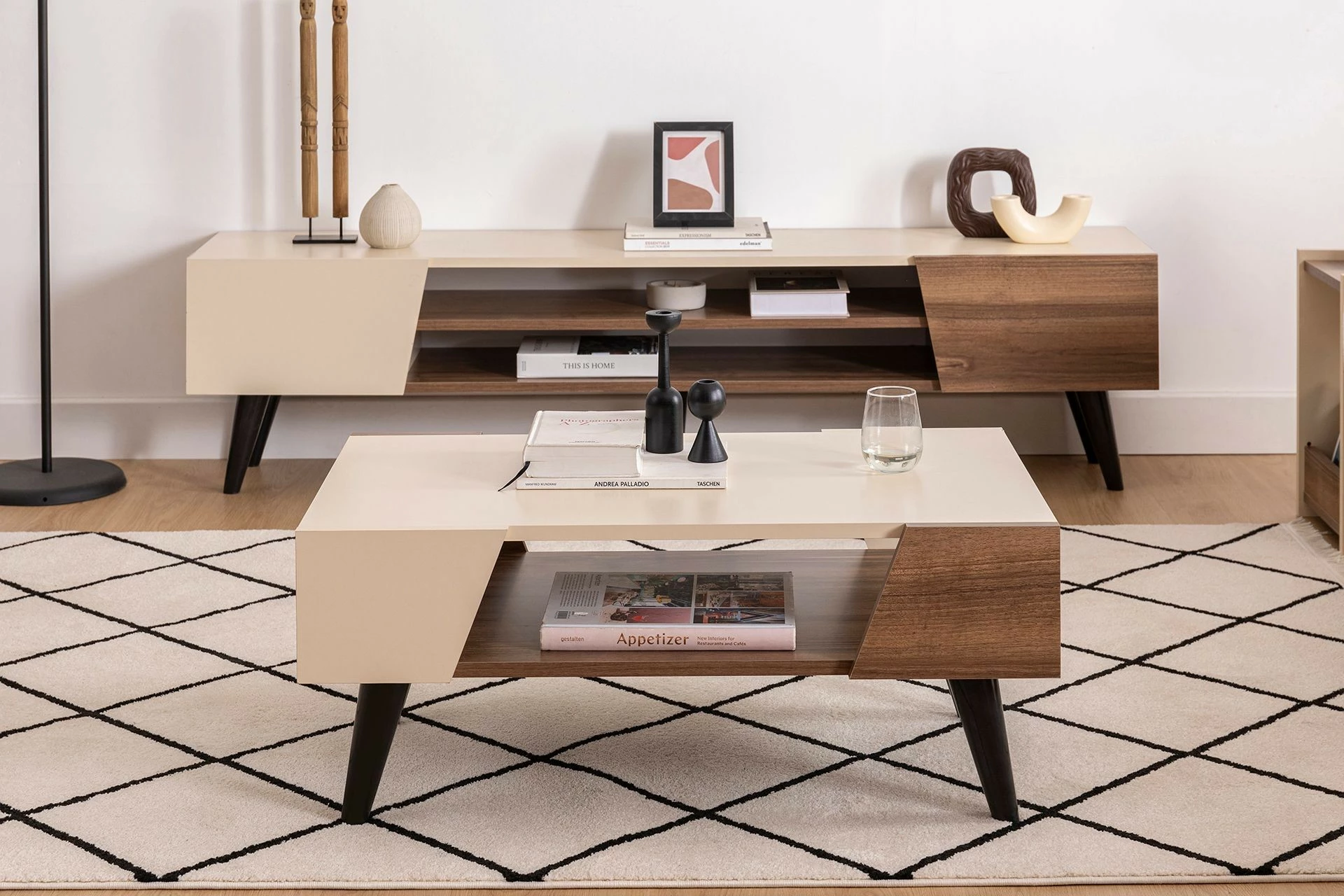 Tavolinë kafeje Hanah Home, Clark, ngjyrë arre dhe bezhë