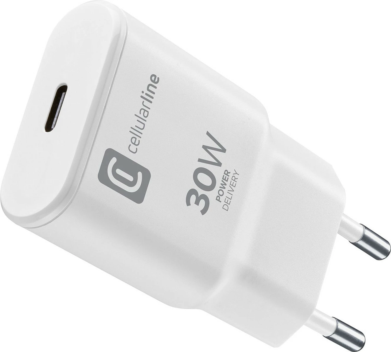 Karikues udhëtimi USB-C Cellularline 30W GaN, Power Delivery, i bardhë