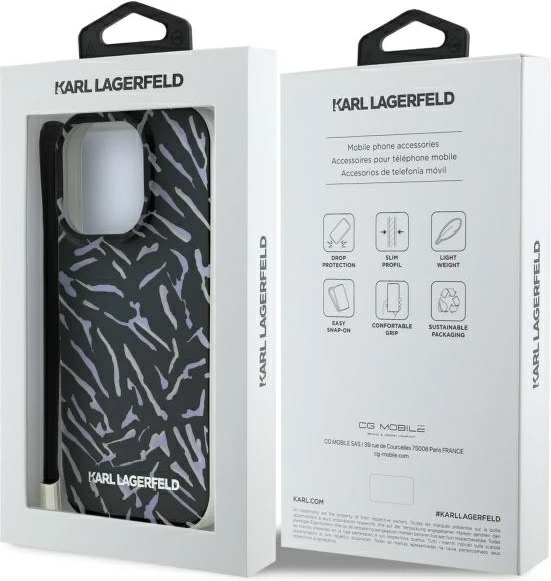 Mbështjellës Karl Lagerfeld Zebra With Cord për iPhone 16 Pro, Vjollcë