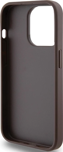 Mbështjellës Guess 4G Metal Gold Logo për iPhone 15 Pro, Kafe