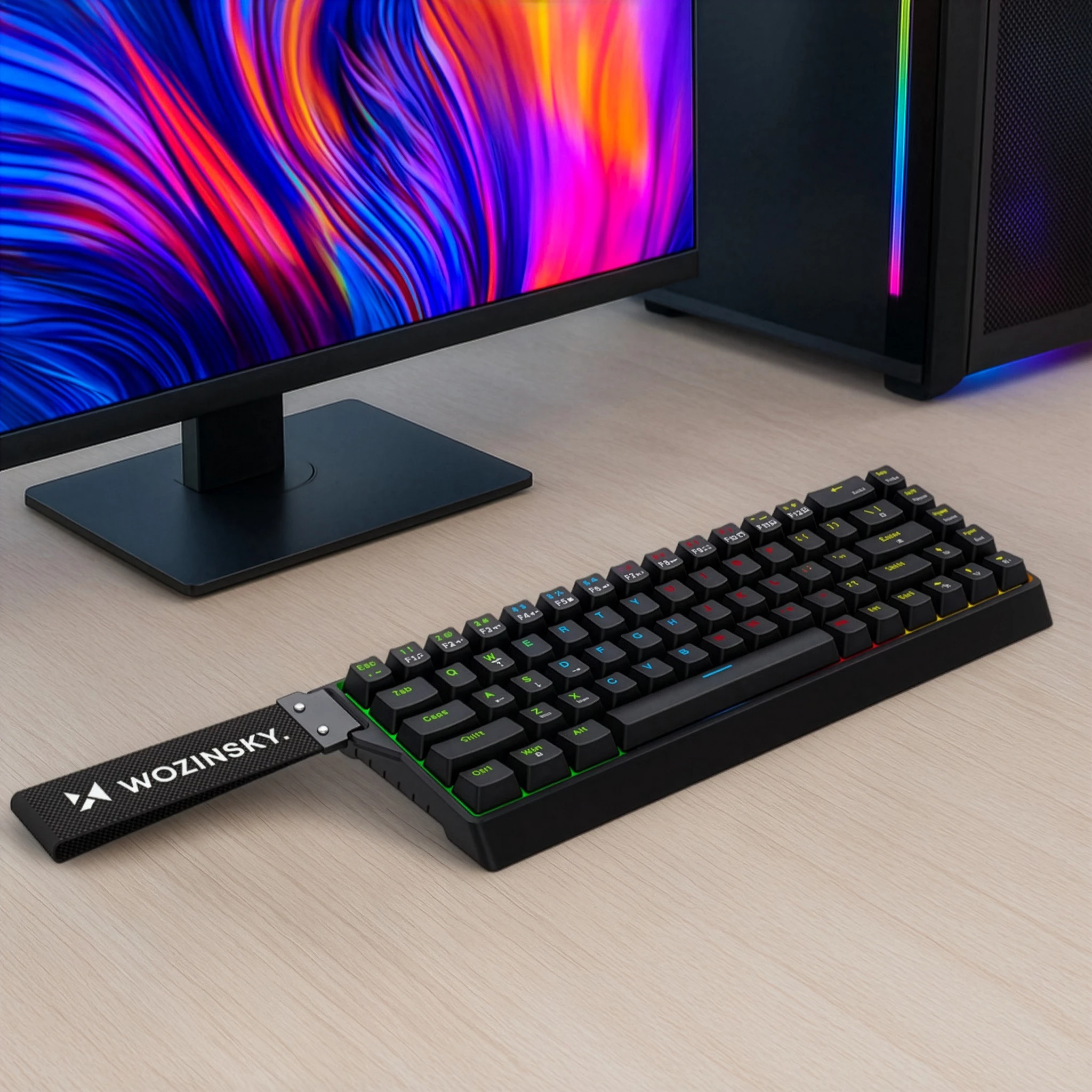 Tastierë mekanike gaming, Wozinsky WKGP-1165, 68 tasta, RGB me 17 efekte, USB-A, QWERTY, e zezë