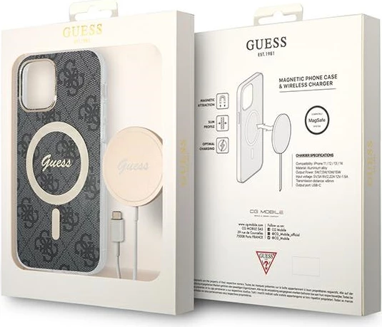 Set mbështjellës Guess GUBPP12MH4EACSK me karikues wireless për iPhone 12/12 Pro, MagSafe, zi
