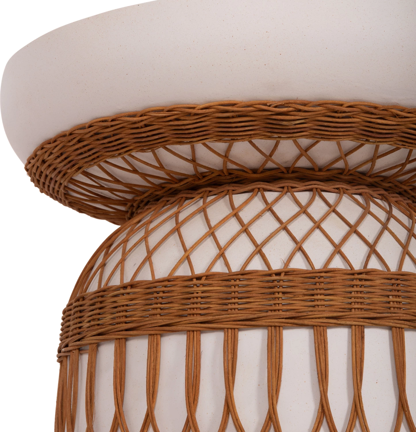 Tavolinë e rrumbullakët për ngrënie PRILEP, fibër-cement, e bardhë, ratan, FH18159.02, 60x76.5cm