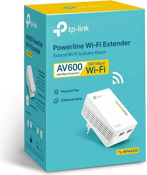 Zgjatues rrjeti Powerline Wi‑Fi TP-Link TL-WPA4220 AV600, 600 Mbit/s, 2x RJ45, bardhë