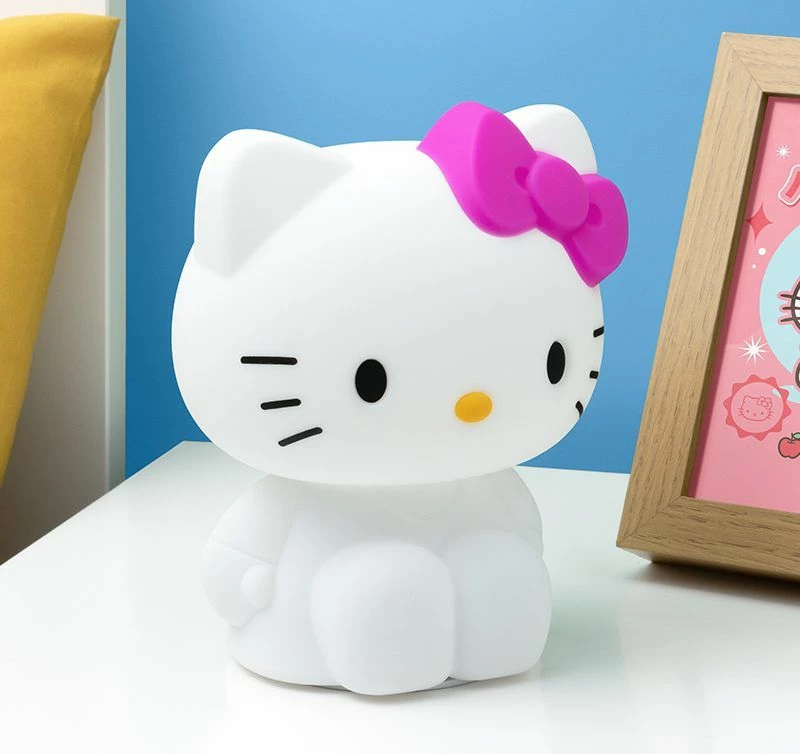 Llambë nate silikoni Paladone Hello Kitty, e rikarikueshme, dritë e butë, e bardhë me fjongo rozë