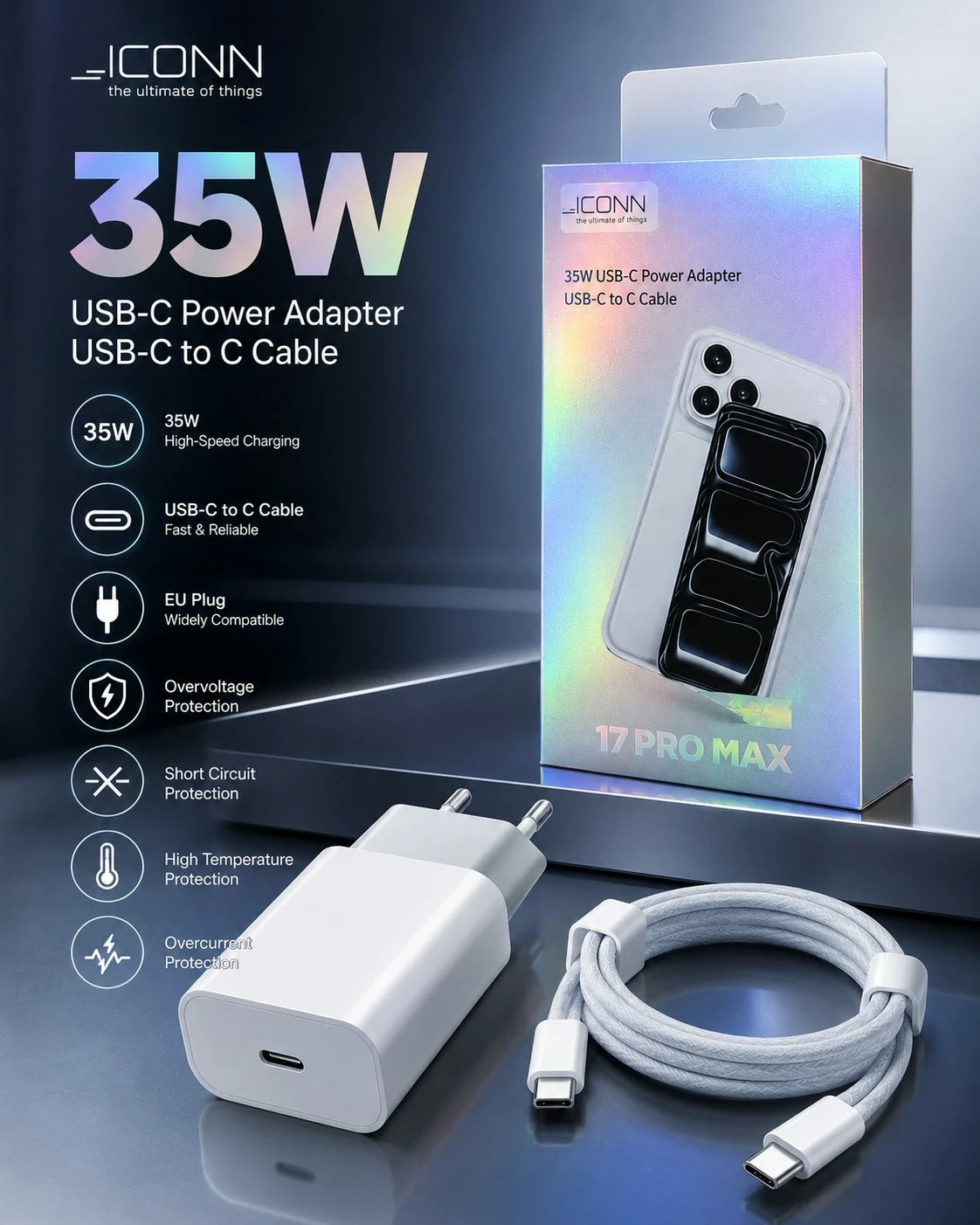 Adapter iConn 35W USB-C PD me karikim të shpejtë