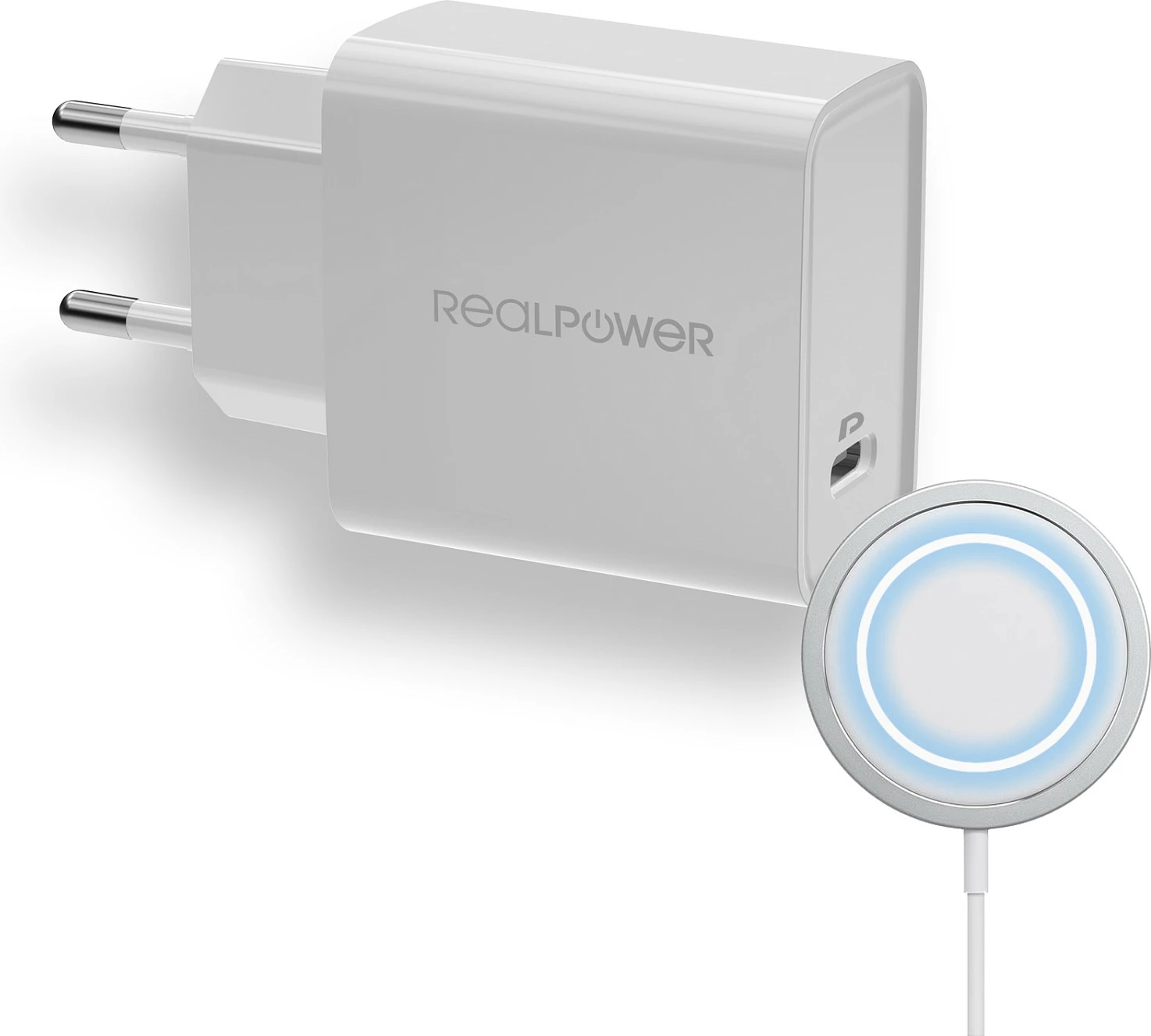 Karikues wireless Realpower PC-MagSet, USB-C PD 20W, i bardhë