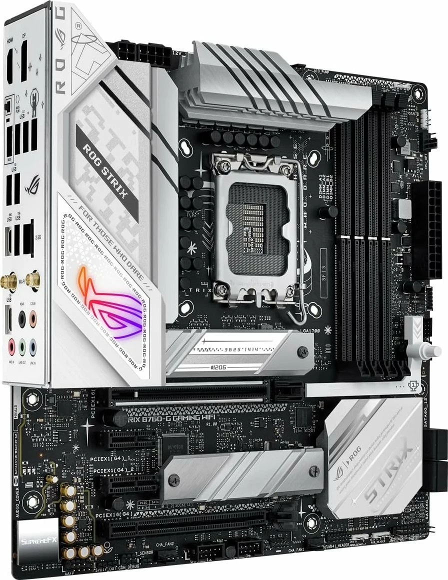 Pllakë amë Asus ROG STRIX B760-G GAMING WIFI, mATX, DDR5, Wi‑Fi 6, Bluetooth, bardhë/zi