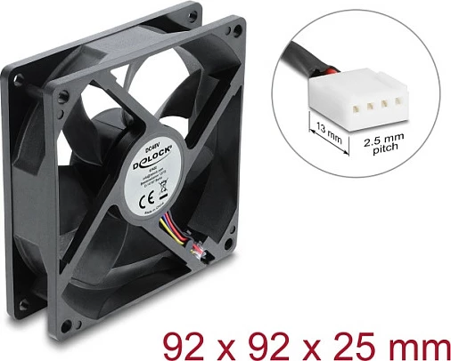 Ventilator për kasë DeLOCK, 92 x 92 x 25 mm, 48 V DC, 4-Pin PWM, i zi