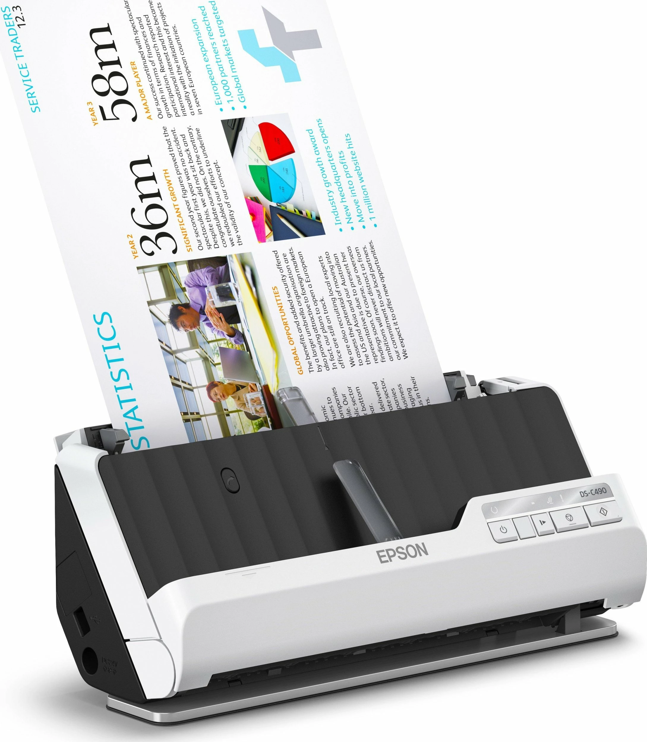 Skaner dokumentesh Epson DS-C490 (B11B271401), 600 dpi, duplex, USB, 40 faqe/min, bardhë/zi