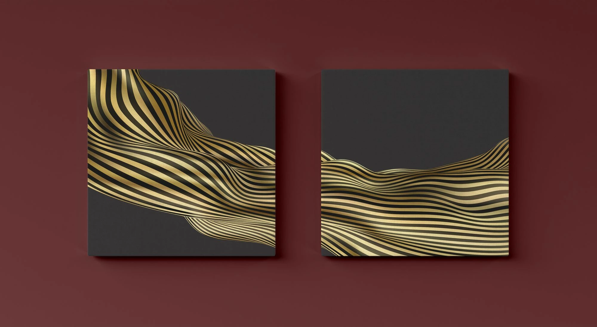 Pikturë dekorative në kanavacë (2 copë), Wallity, ar dhe e zezë, ASR2-CNV25-3, 50x50cm