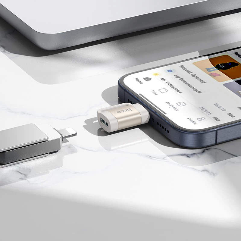 Adapter OTG HOCO UA31E Type-C në Lightning, 3A, 480 Mbps, argjendtë/bardhë
