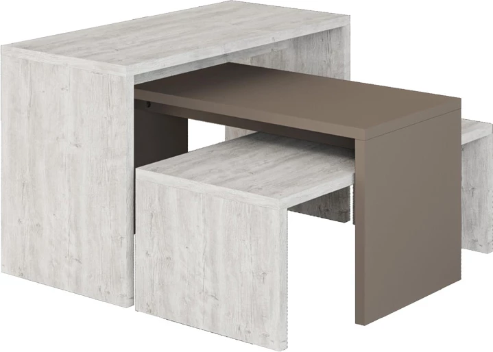 Set tavolinash kafeje Kantar, 3 copë, ngjyrë e bardhë antike - moka e çelët, 65x30x39cm